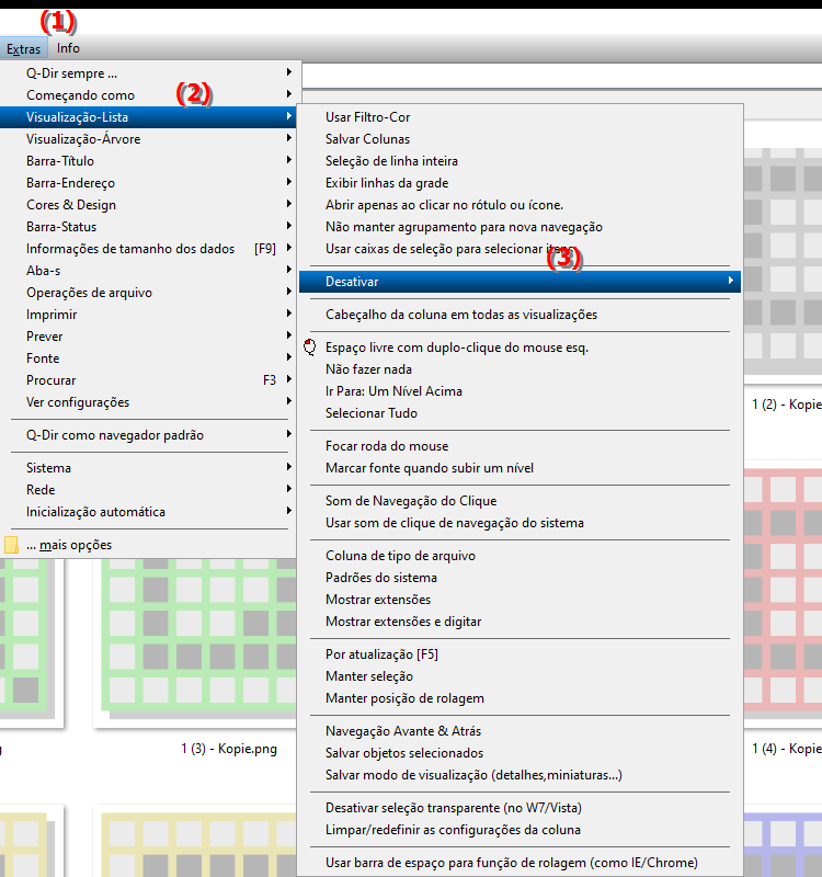 Como posso desativar as opções na visualização de lista no File Explorer